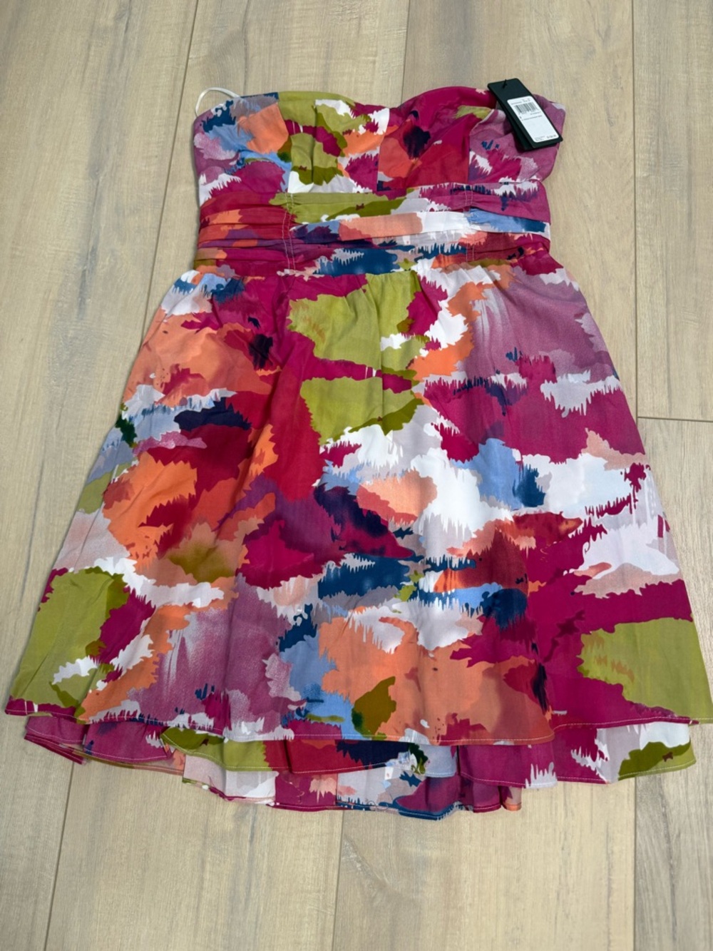 NWT Guess Strapless Multicolor Floral Print Dress - Fuchsia, Orange, Green